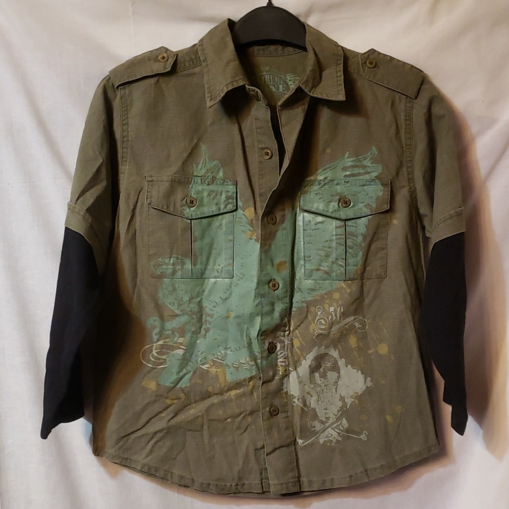 Kids Button Down Shirt with Double Layered Look